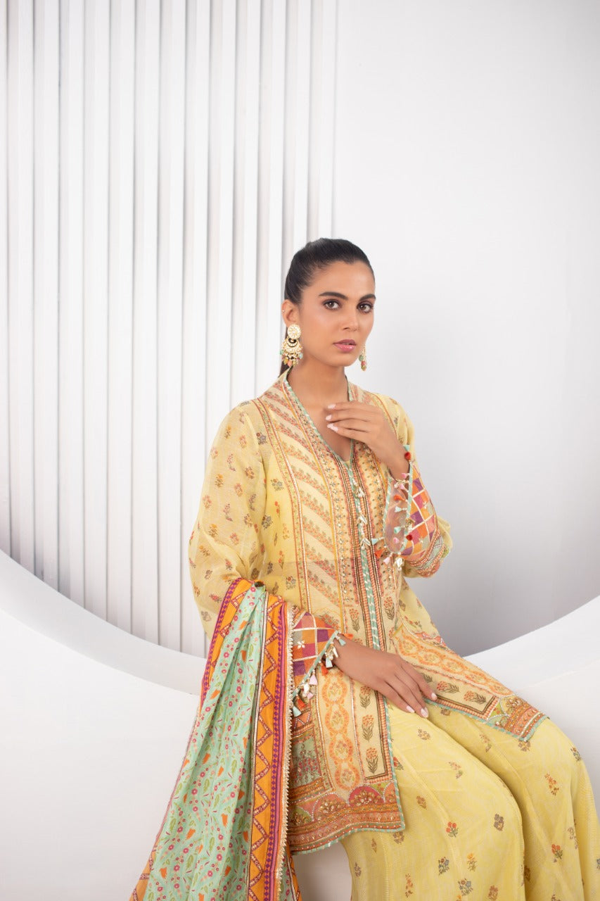 Cotton Net Front Open Kurta with Dupatta