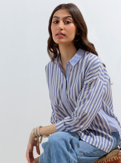 Beechtree - Striped Collar Hi-Low Shirt