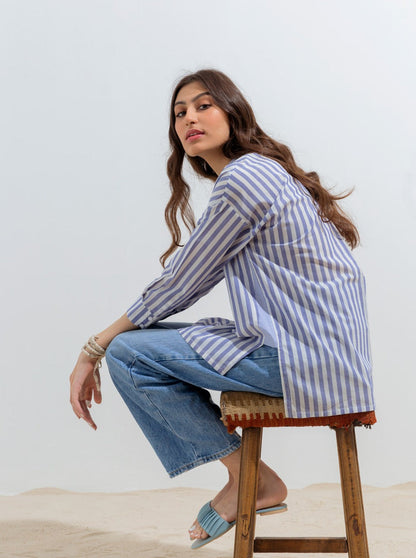 Beechtree - Striped Collar Hi-Low Shirt
