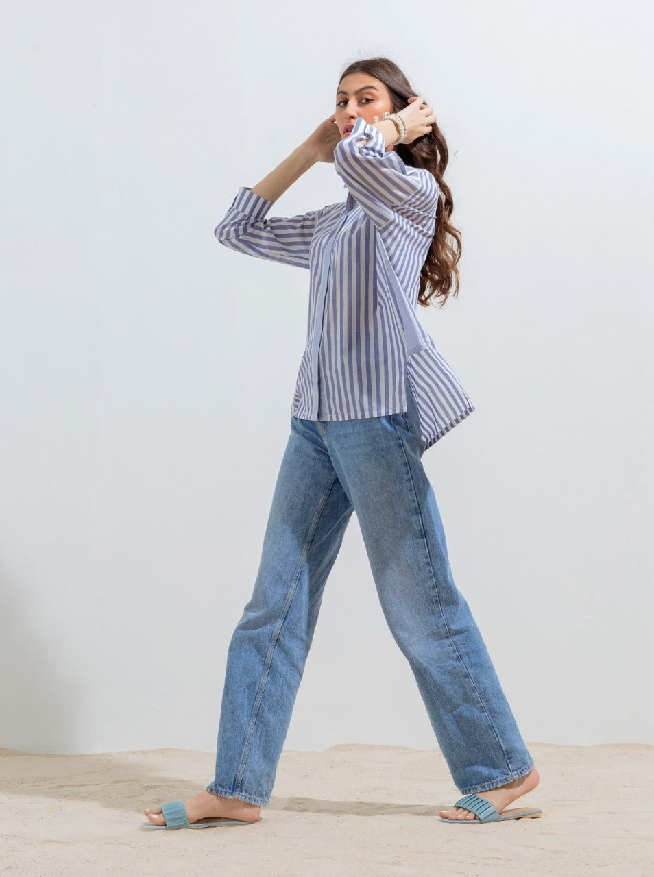 Beechtree - Striped Collar Hi-Low Shirt