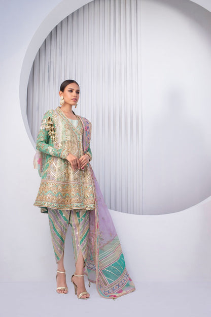 Pistachio Short Angarkha with Tulip Shalwar