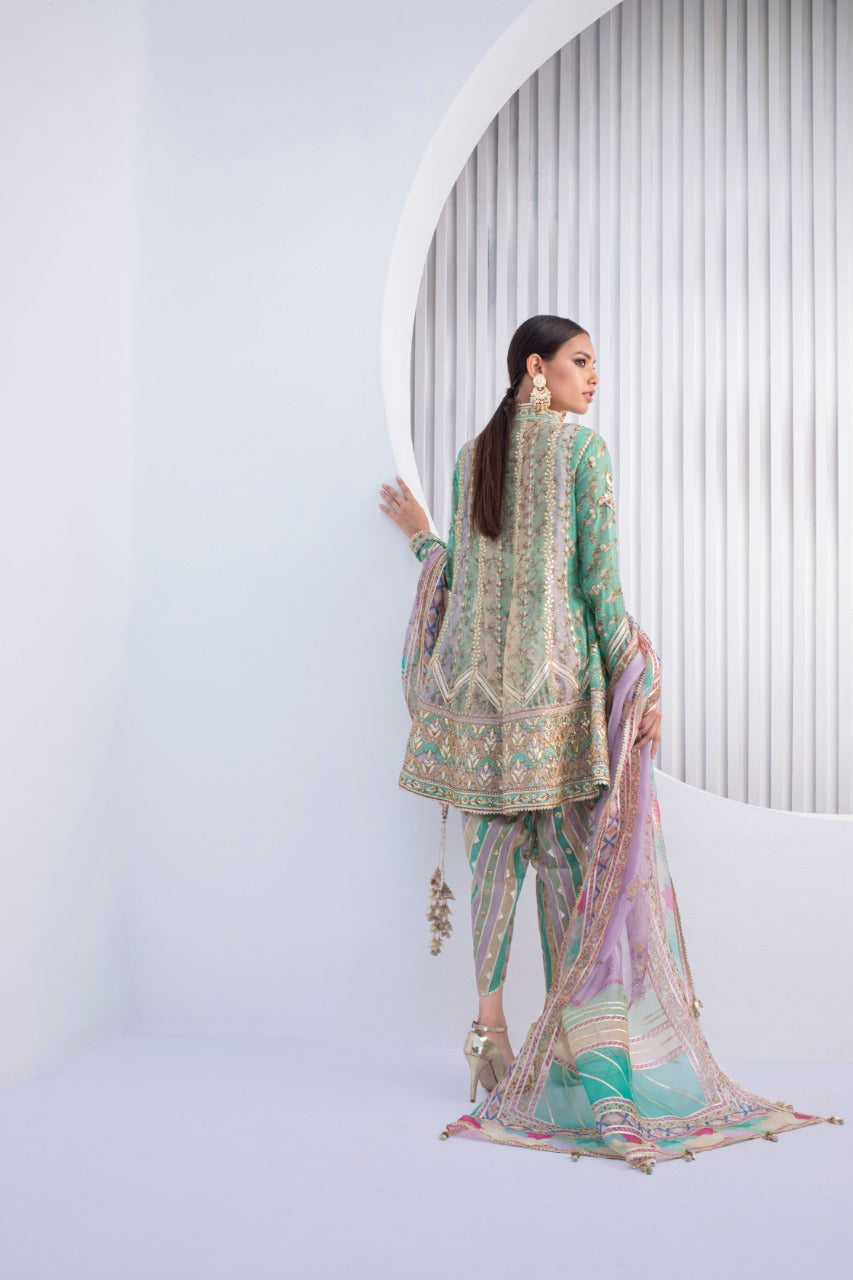 Pistachio Short Angarkha with Tulip Shalwar