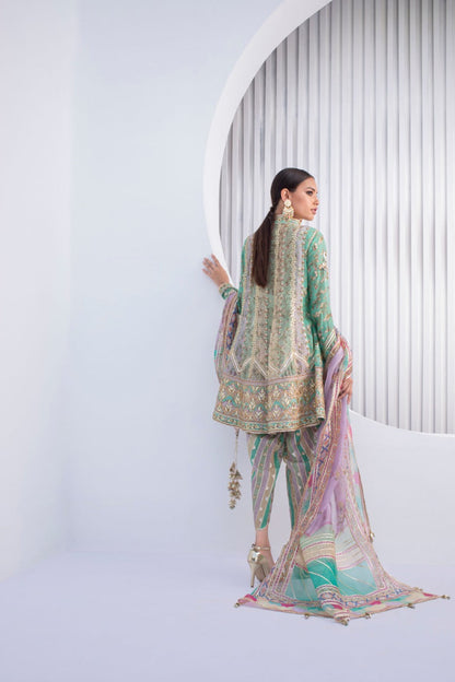 Pistachio Short Angarkha with Tulip Shalwar