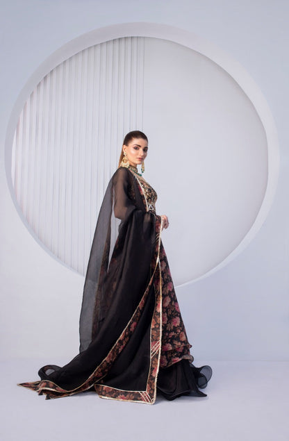 Printed Ebony Khaddi Silk Peshwas