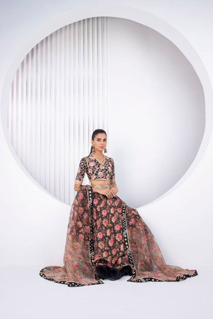 Floral Khaddi Silk Lehnga Choli