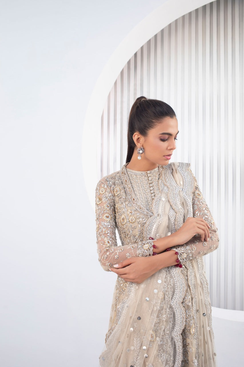 Creme French Net Peshwas with Dupatta