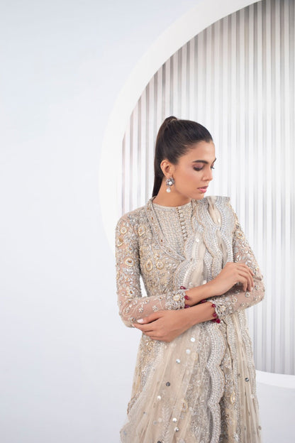 Creme French Net Peshwas with Dupatta