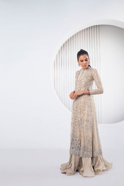 Creme French Net Peshwas with Dupatta