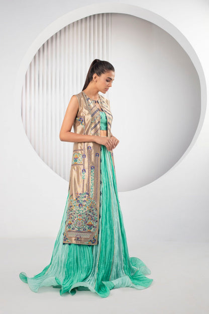Tissue Jacket with Lehnga Choli