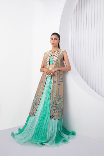 Tissue Jacket with Lehnga Choli