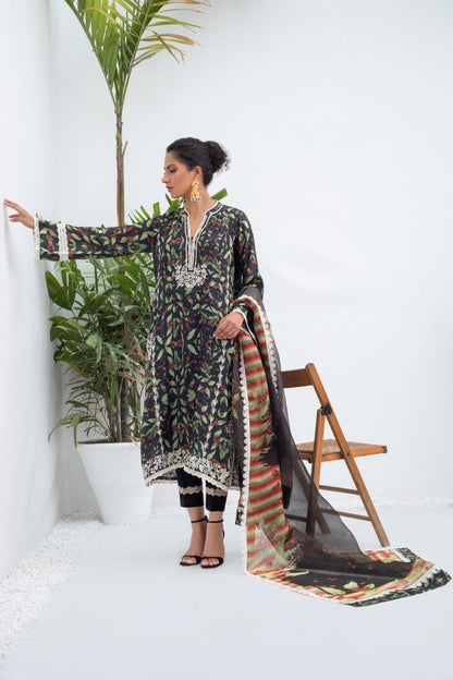 Printed Khaddi Silk Long Kurta And Trouser with Dupatta