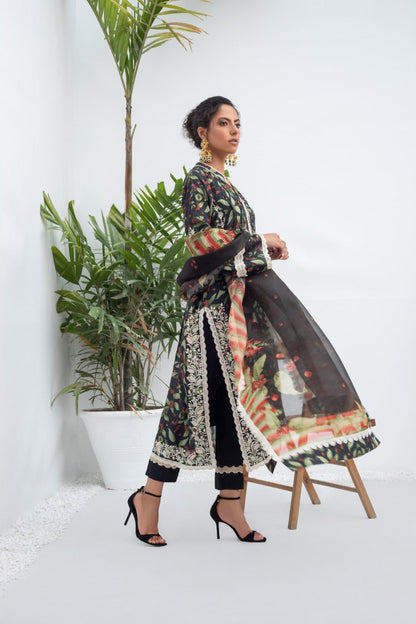 Printed Khaddi Silk Long Kurta And Trouser with Dupatta