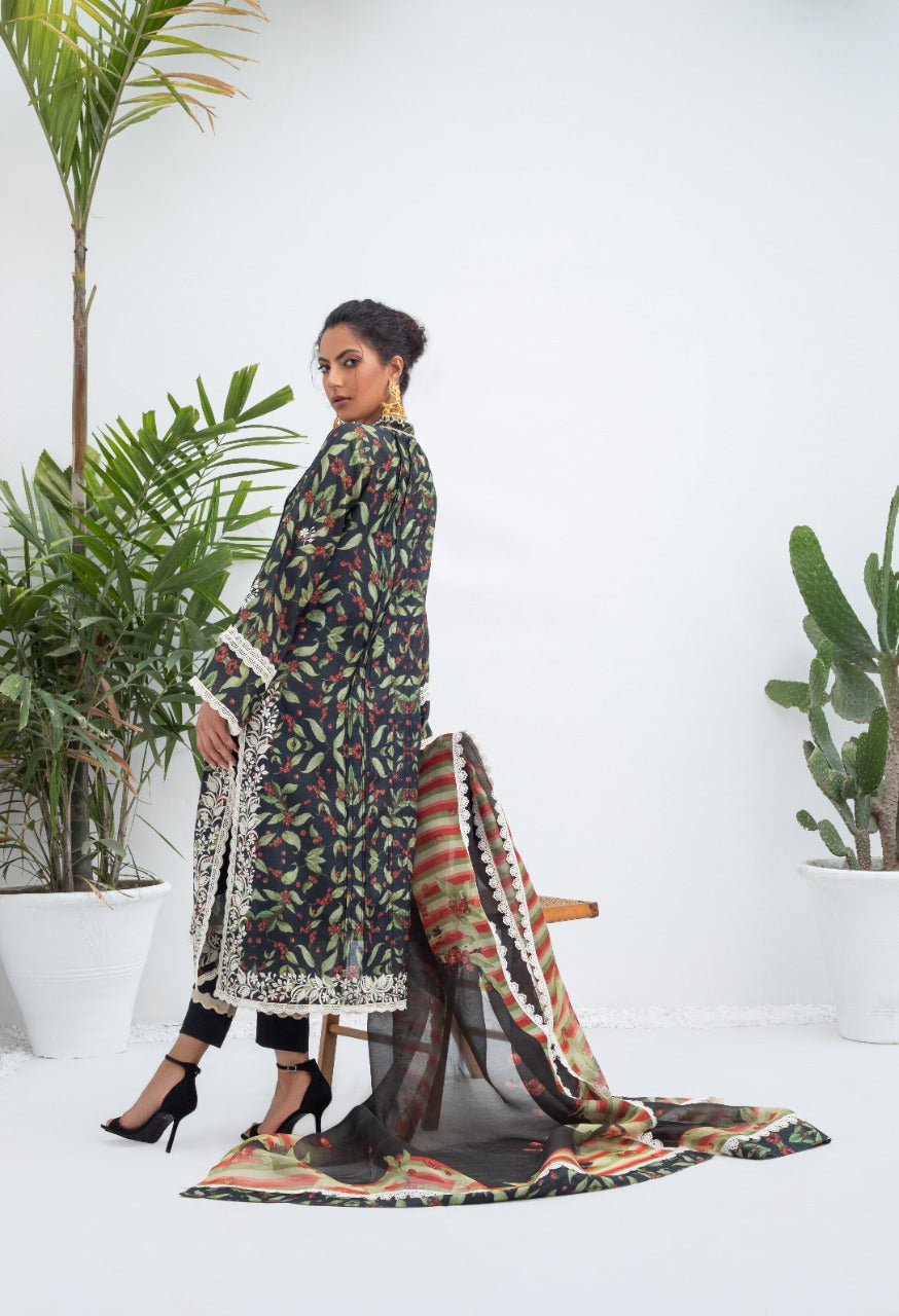 Printed Khaddi Silk Long Kurta And Trouser with Dupatta