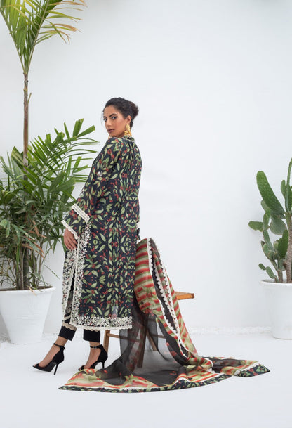 Printed Khaddi Silk Long Kurta And Trouser with Dupatta