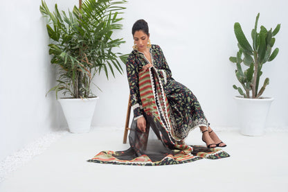 Printed Khaddi Silk Long Kurta And Trouser with Dupatta