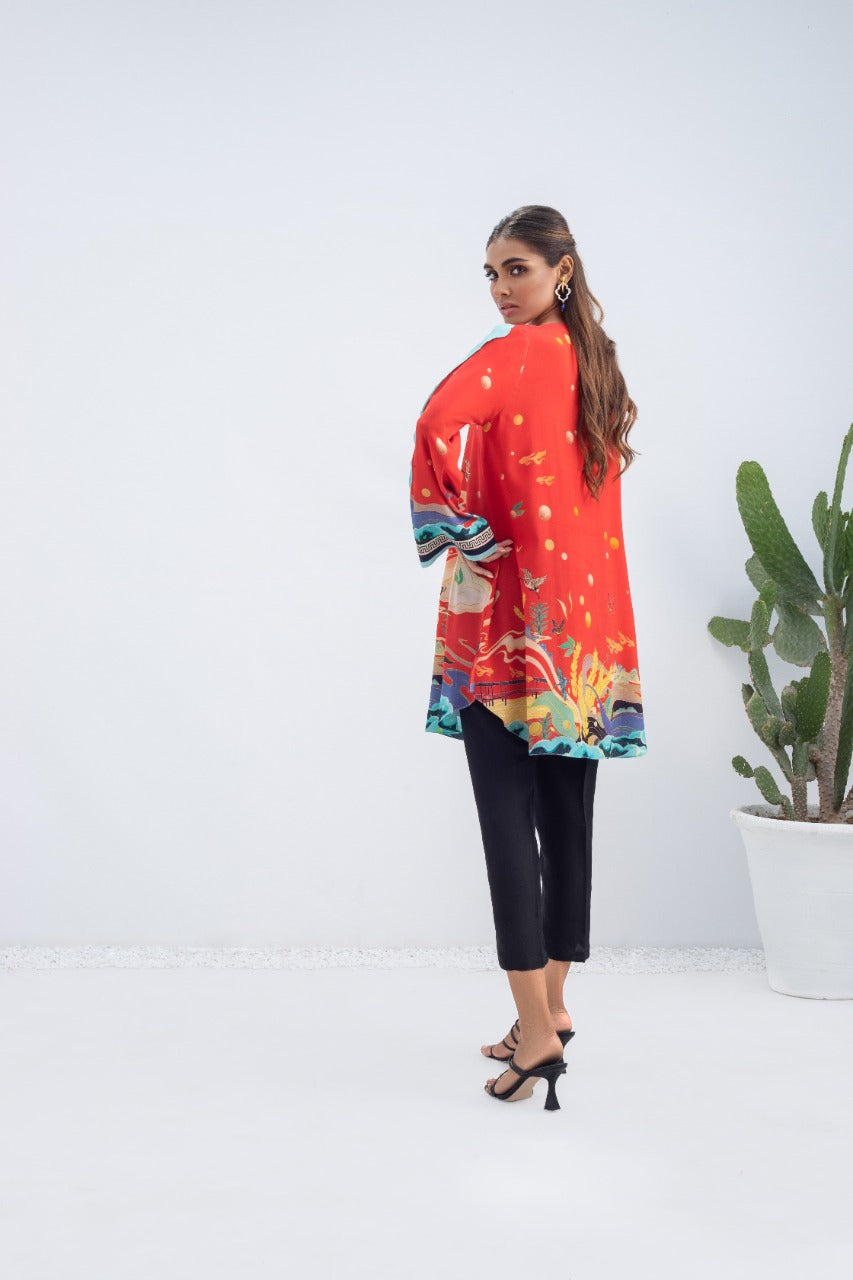 Short Printed Crepe Tunic And Trouser