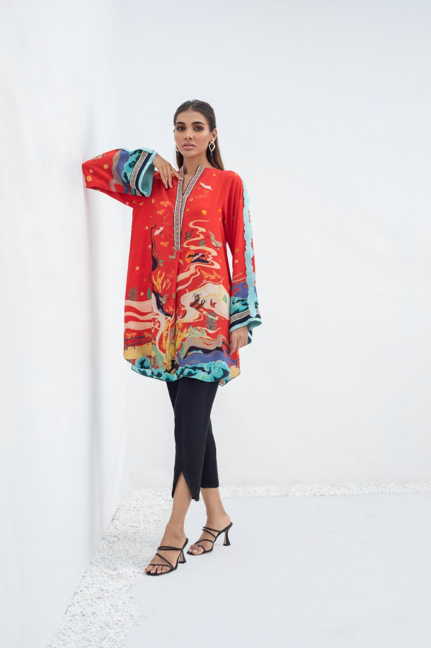Short Printed Crepe Tunic And Trouser