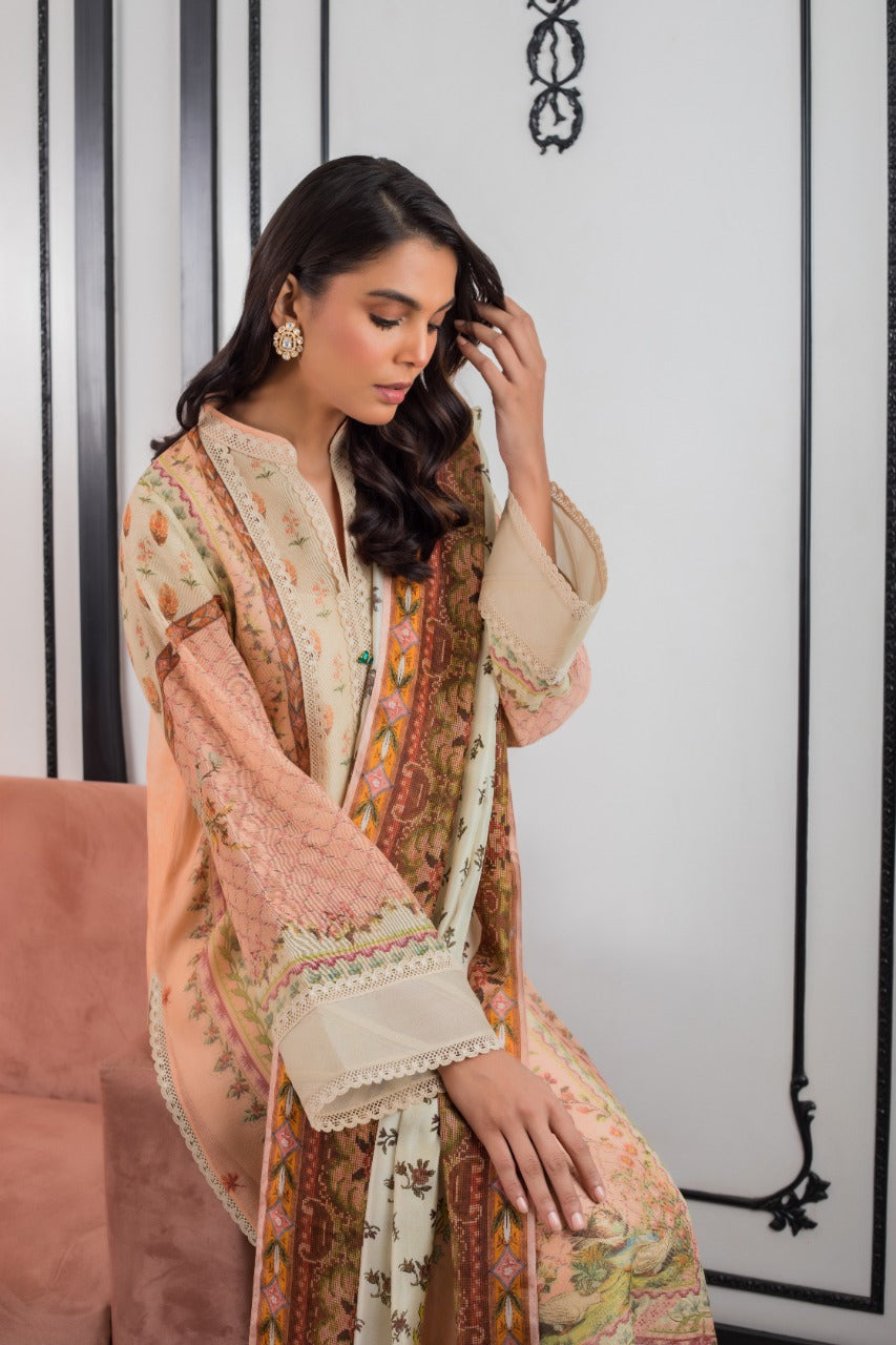 Cotton Net Printed Shirt And Trouser With Dupatta