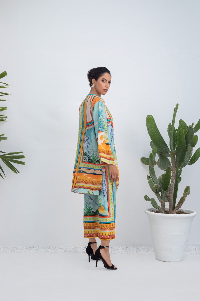 Crepe Printed Jacket And Culottes