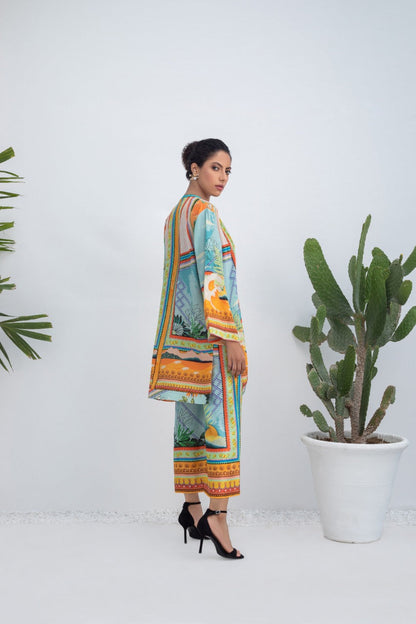 Crepe Printed Jacket And Culottes