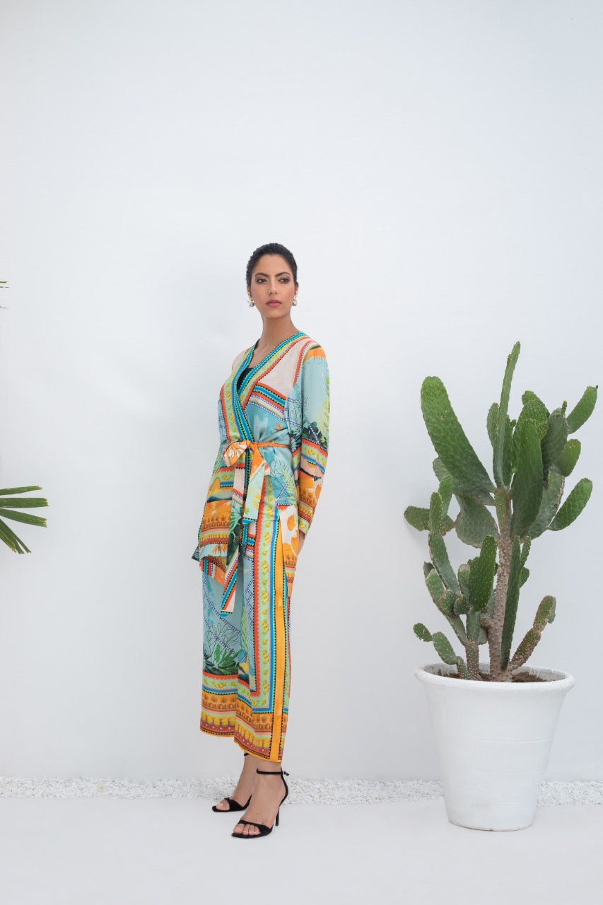 Crepe Printed Jacket And Culottes