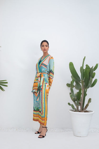 Crepe Printed Jacket And Culottes