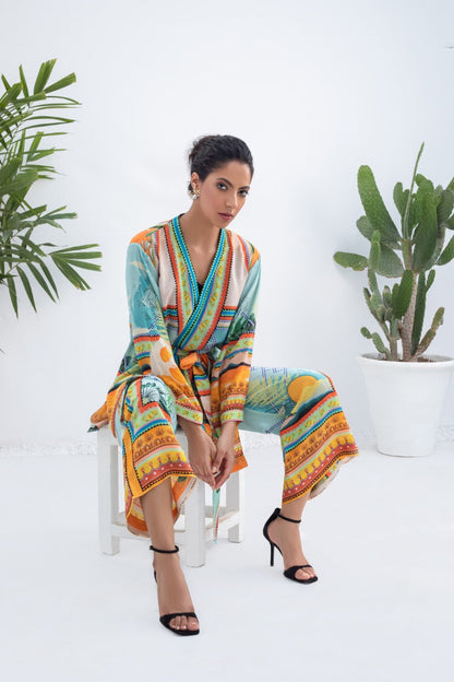 Crepe Printed Jacket And Culottes