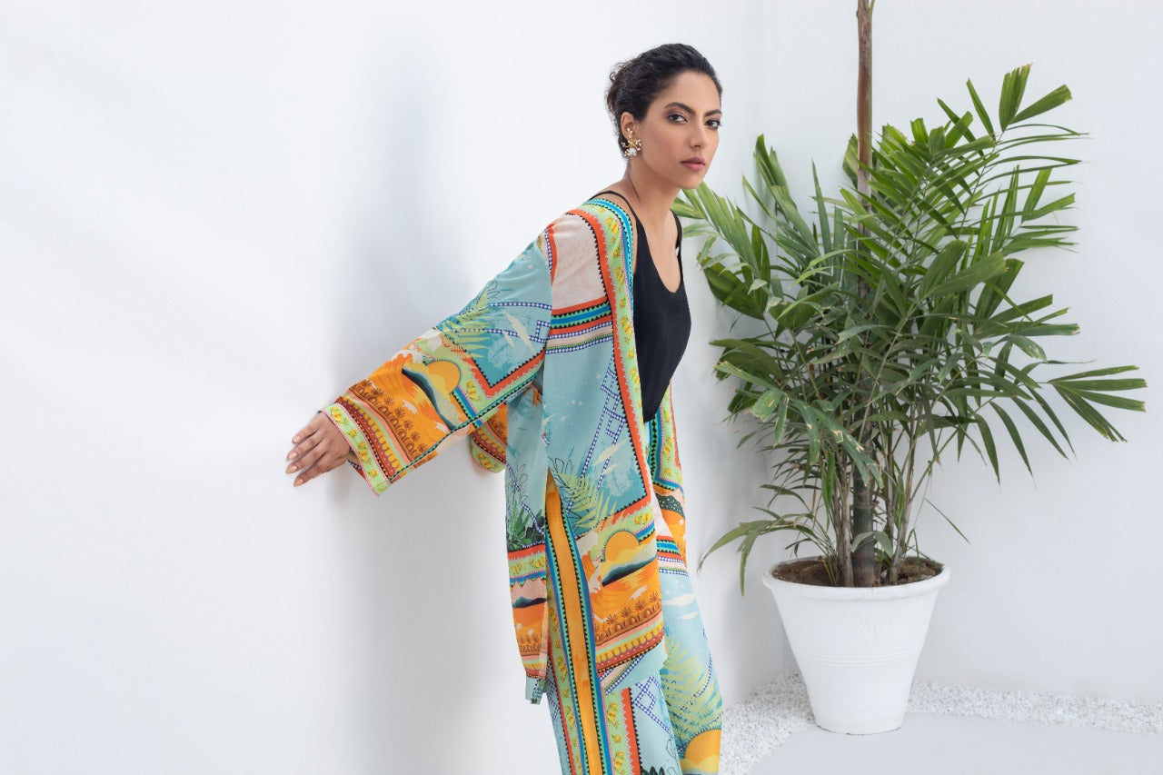 Crepe Printed Jacket And Culottes