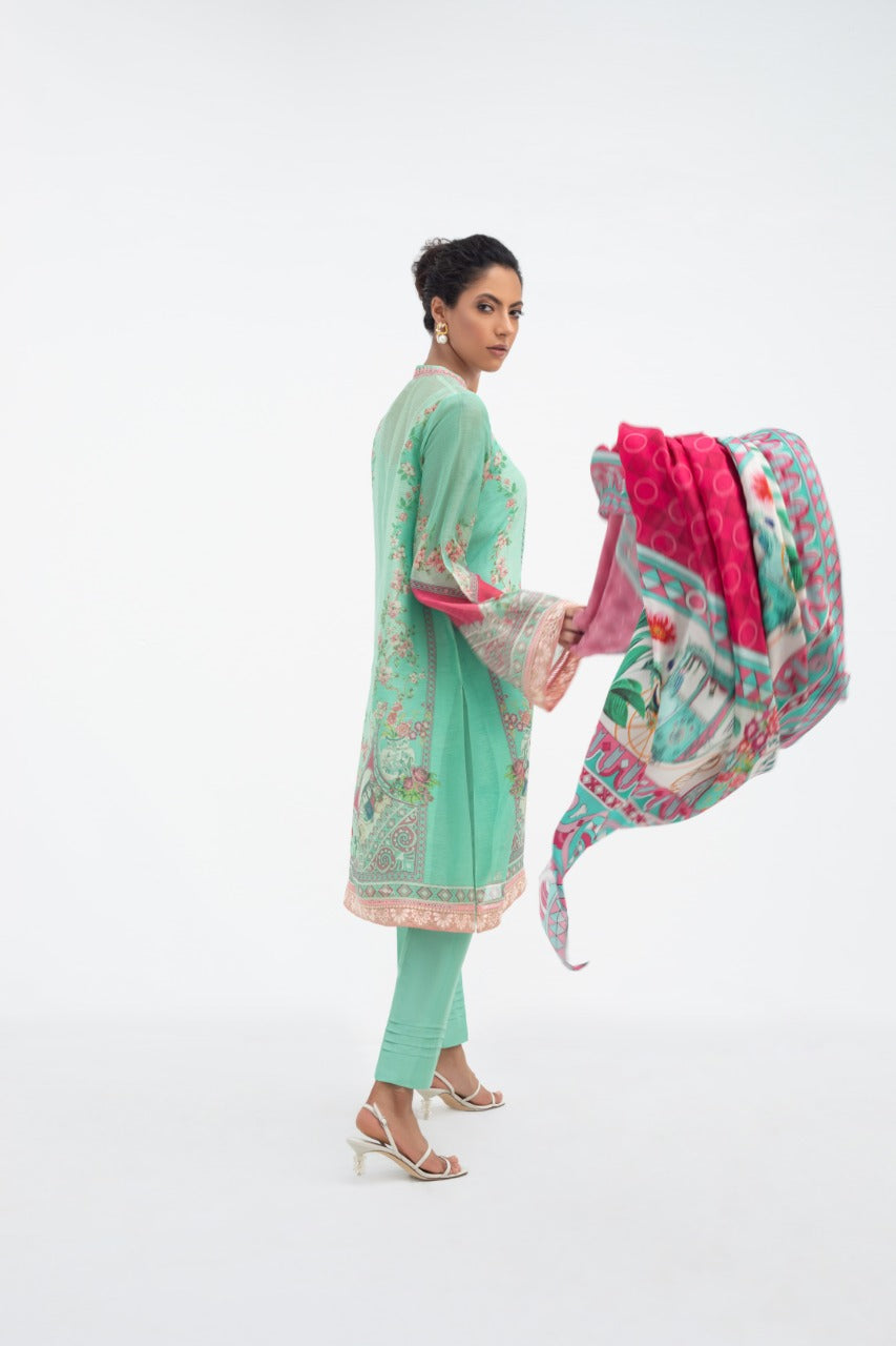 Printed Cotton Net Kurta And Trouser with Dupatta