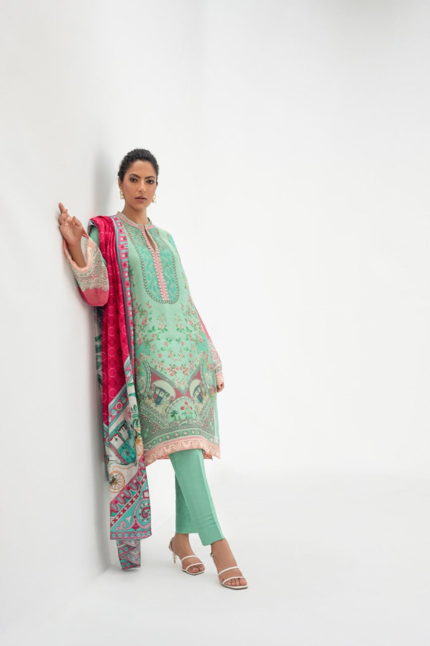 Printed Cotton Net Kurta And Trouser with Dupatta
