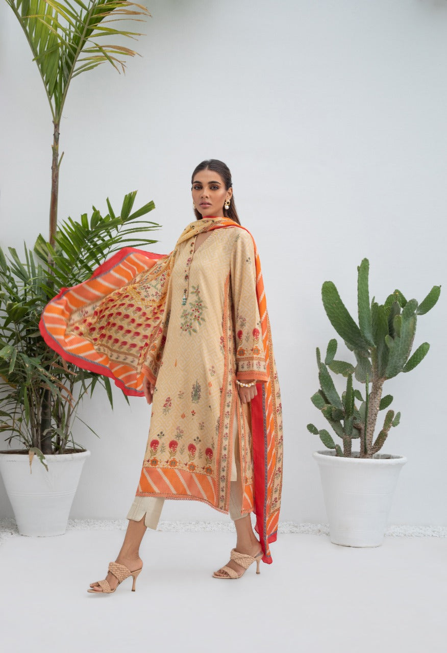 Printed Khaddi Silk Kurta And Trouser with Dupatta
