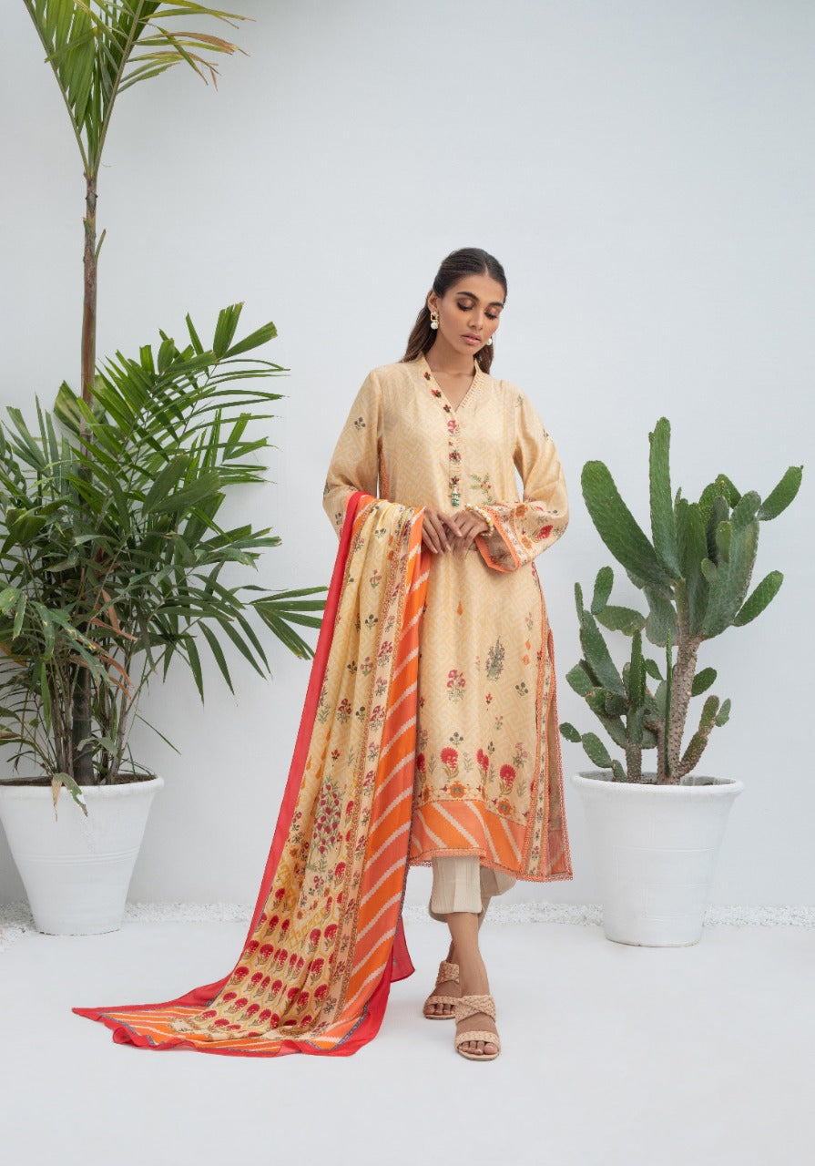 Printed Khaddi Silk Kurta And Trouser with Dupatta