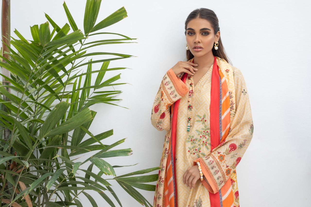 Printed Khaddi Silk Kurta And Trouser with Dupatta