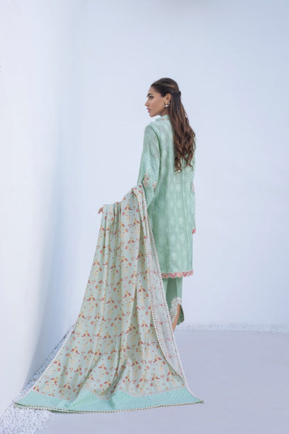 Cotton Net Embroidered Kurta And Panwaar with Dupatta