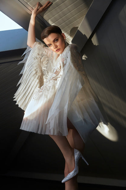 Organza Pleated Cape with Shift Dress