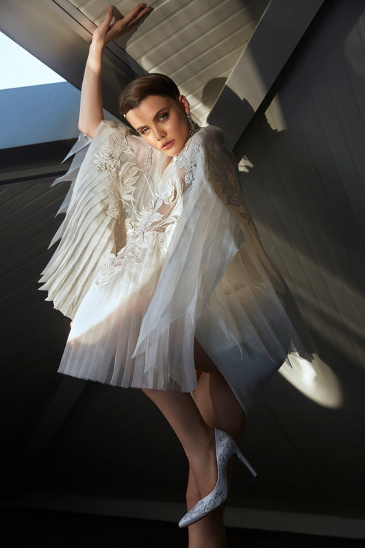 Organza Pleated Cape with Shift Dress