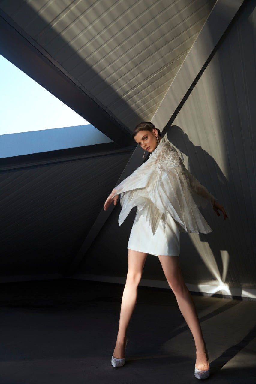 Organza Pleated Cape with Shift Dress