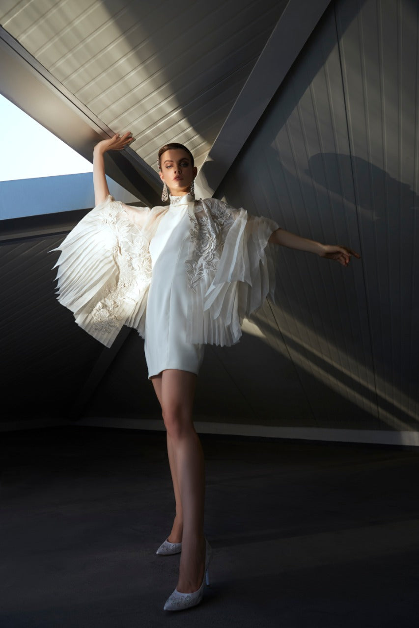 Organza Pleated Cape with Shift Dress