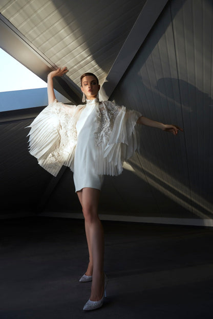 Organza Pleated Cape with Shift Dress