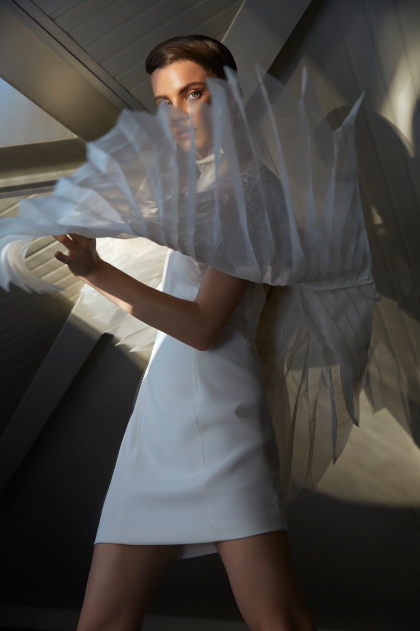 Organza Pleated Cape with Shift Dress