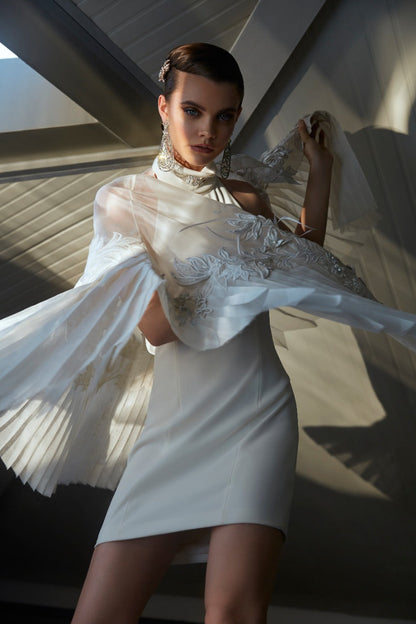 Organza Pleated Cape with Shift Dress