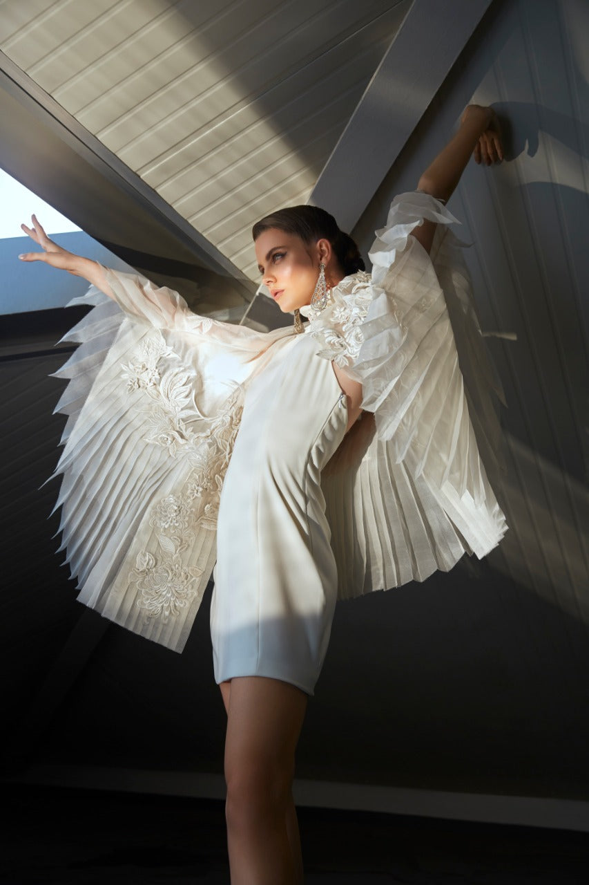 Organza Pleated Cape with Shift Dress