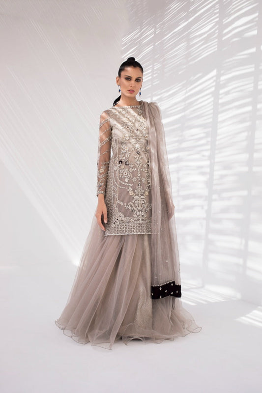 Zardozi Work Net Shirt, Dupatta with Lehnga