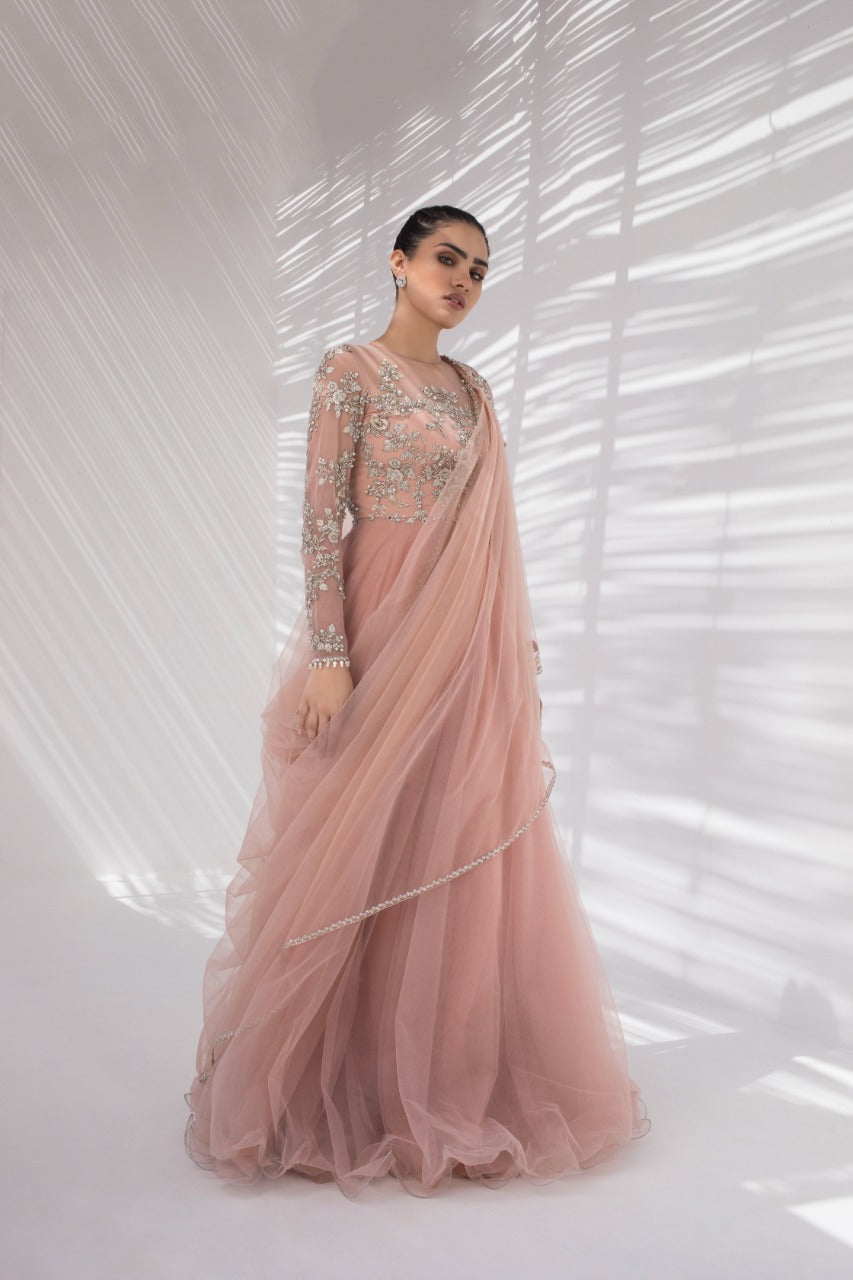 Tulle Peshwas With Draped Dupatta