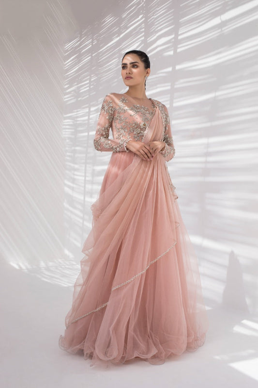 Tulle Peshwas With Draped Dupatta