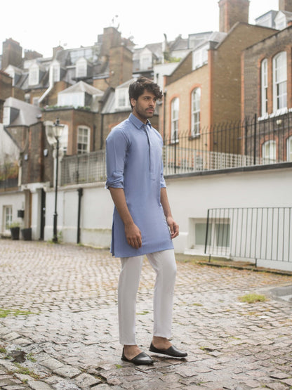 Sky Blue Cotton Kurta and trousers