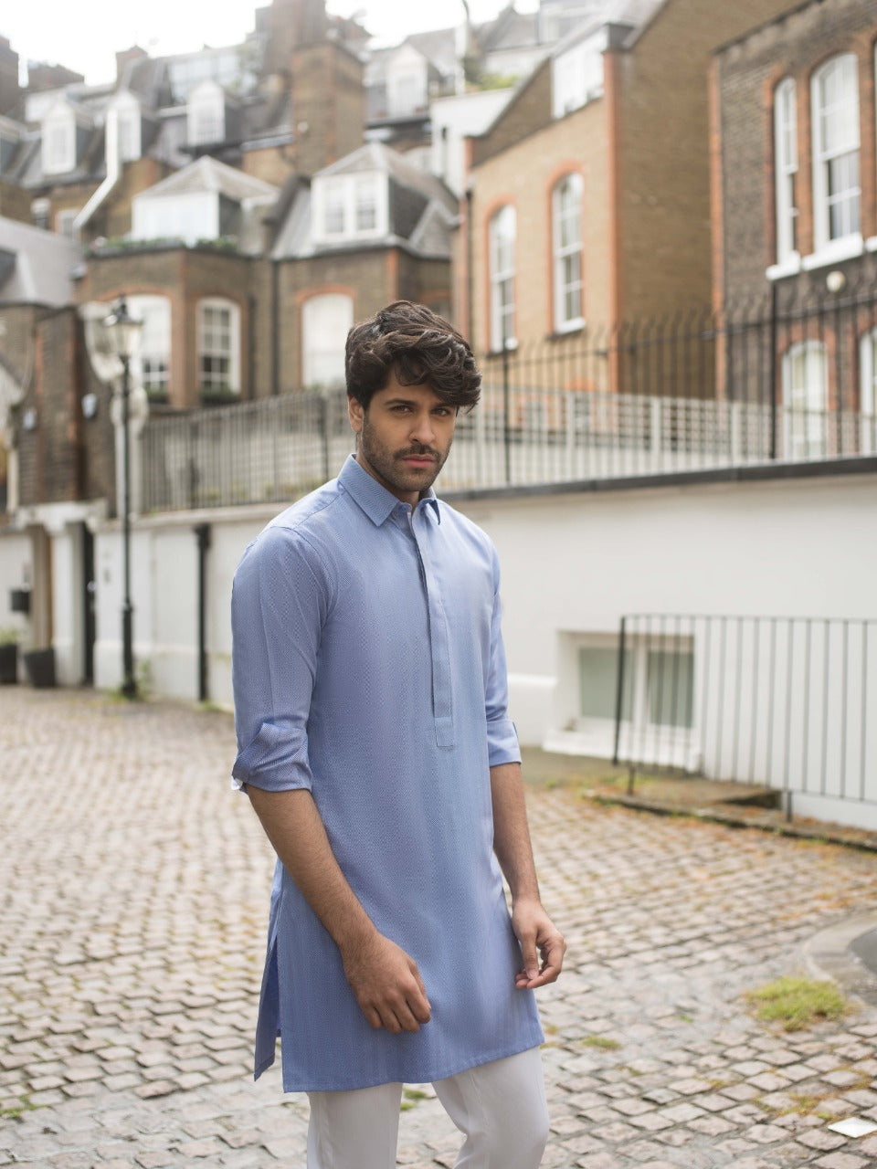 Sky Blue Cotton Kurta and trousers