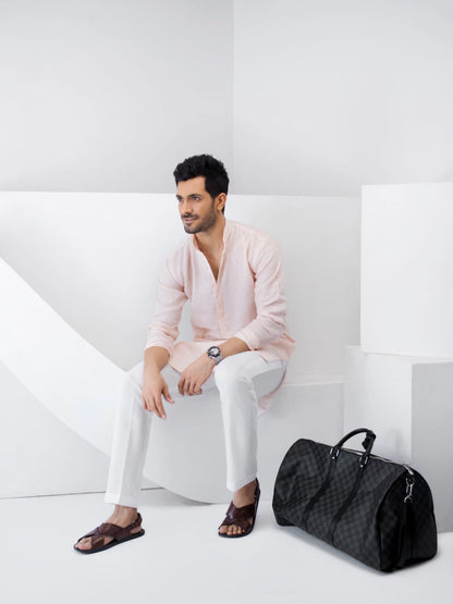 Pink Linen Kurta and trousers