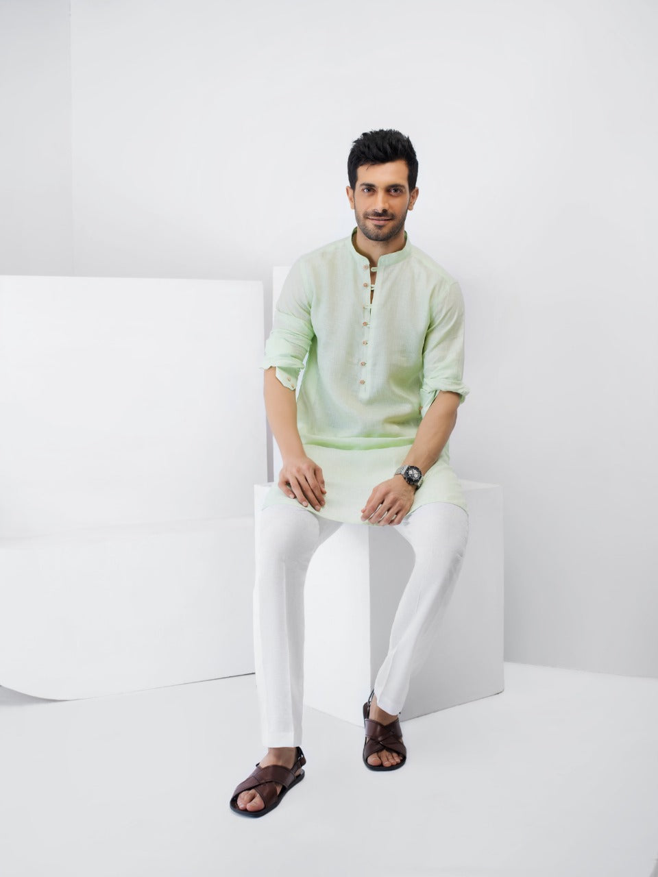 Mint Green Linen Kurta and trousers