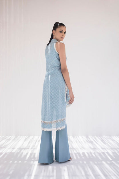 Block Printed Cotton Net Kurta With bootcut trousers